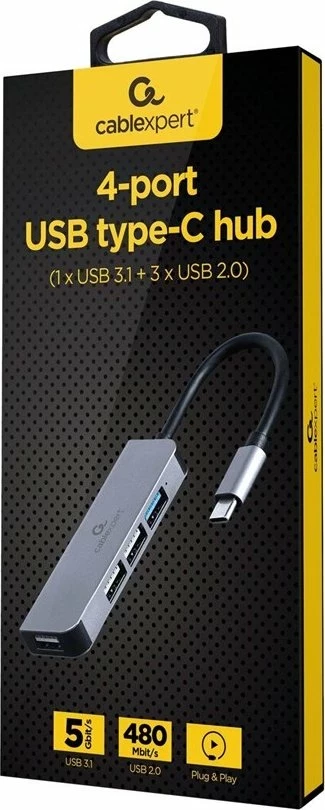 Hub USB-C Gembird 4-Porty, gri