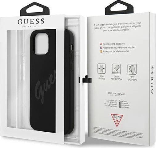 Mbështjellës Guess GUHCP12SLSVSBK për iPhone 12 mini 5.4", hardcase silikon/TPU, Vintage Script, i zi