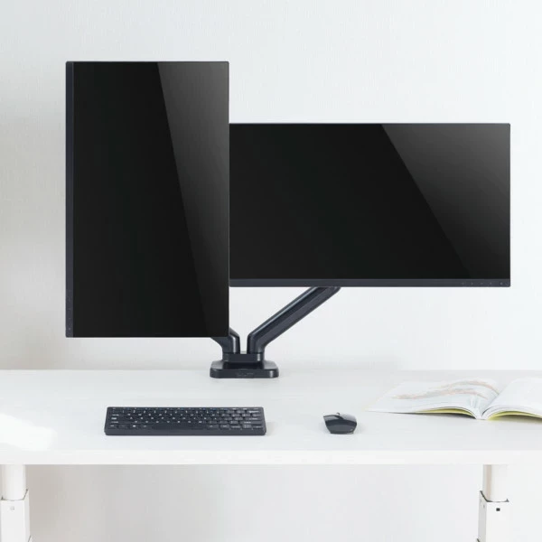 Mbajtës për dy monitorë UVI Dual Gas Spring VESA UVIDVGSDM 17–32\", 2x9 kg, montim në tavolinë, zi
