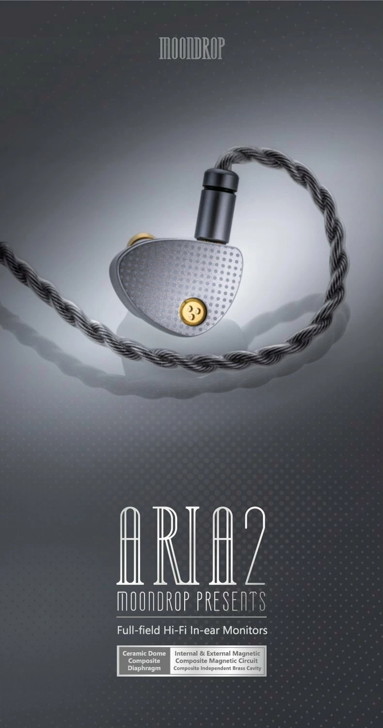 Kufje in-ear Moondrop Aria 2, 3.5mm, 0.78mm 2-pin, 1.2m, semi-open, 33Ω, argjendtë/gri