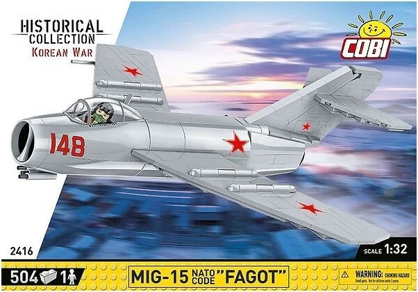 Set blloqesh Cobi Klocki MiG-15 Fagot, 504 pjesë, gri, me figurë piloti
