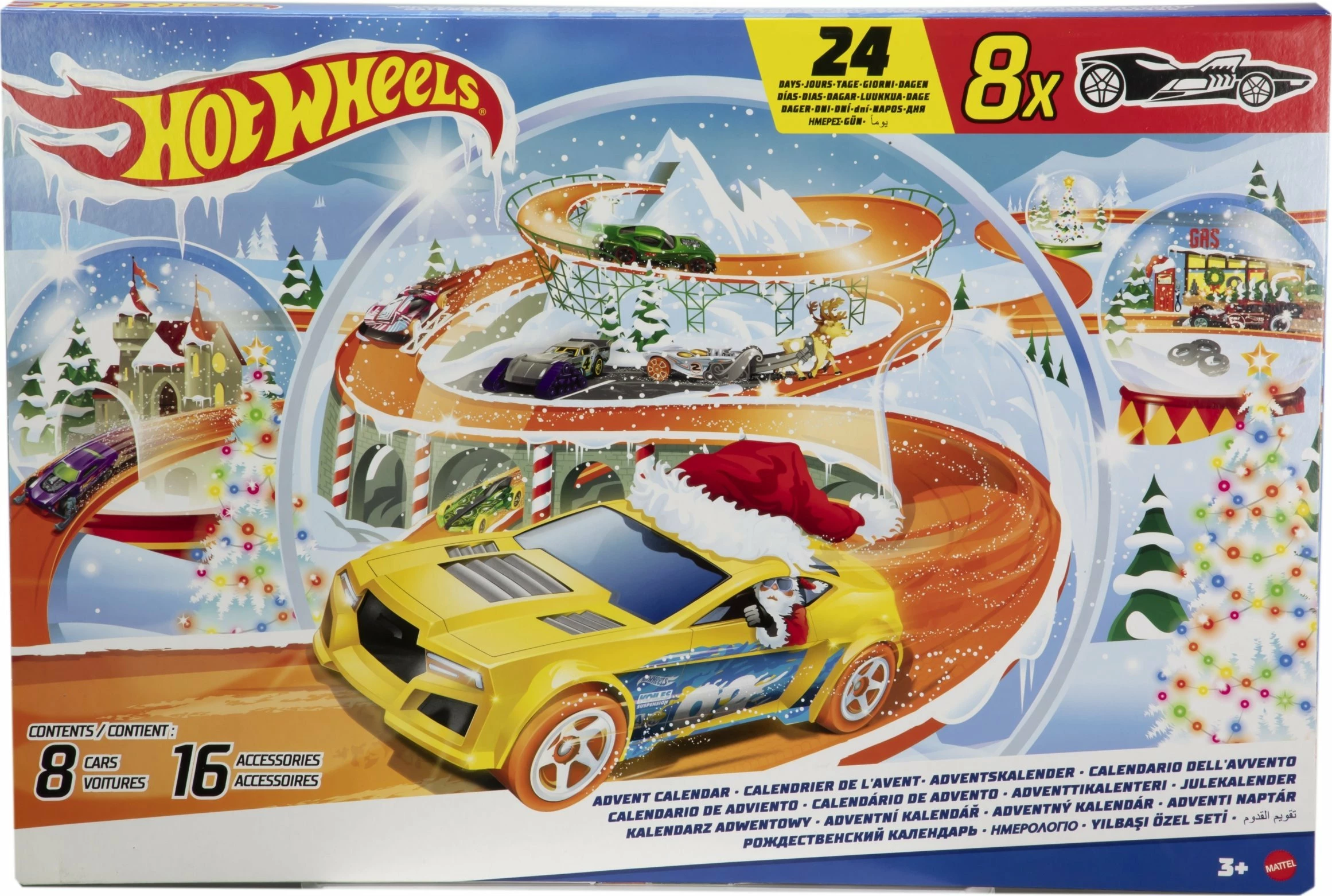 Kalendar adventi Mattel Hot Wheels HTG00, 24 ditë, 8 vetura 1:64 + 16 aksesorë, me tapet loje