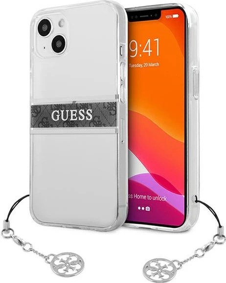 Mbështjellës Guess GUHCP13SKB4GGR për iPhone 13 mini 5.4", transparent, me varëse