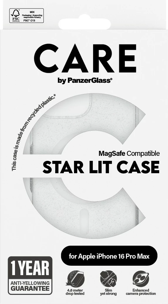 Mbështjellës PanzerGlass CARE Case Star Lit White MagSAFE për iPhone 16 Pro Max, transparent
