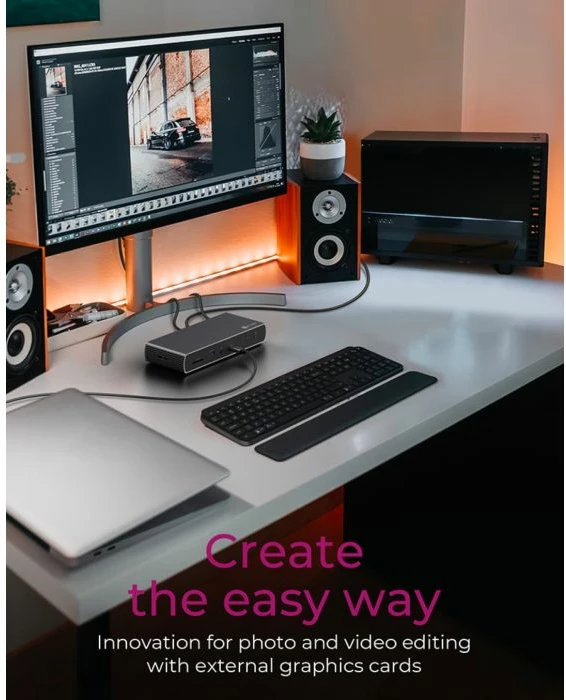 Docking station ICYBOX IB-DK8801-TB4 Thunderbolt 4, 40Gbps, PD deri 96W, 1x8K ose 2x4K, Ethernet, gri/argjend