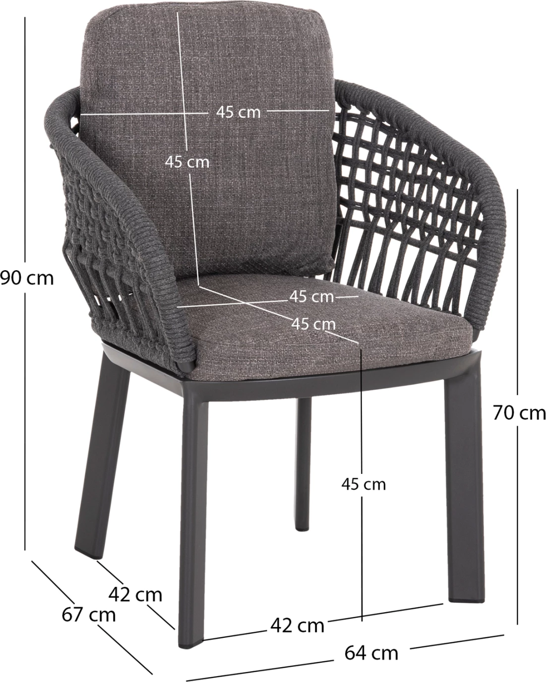 Karrige ngrënieje LADRIS, alumin ngjyrë qymyr, jastëkë, 65x66.5x78cm
