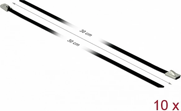 Lidhës kabllosh DeLOCK, çelik inox, 300 x 4.6 mm, 10 copë, e zezë