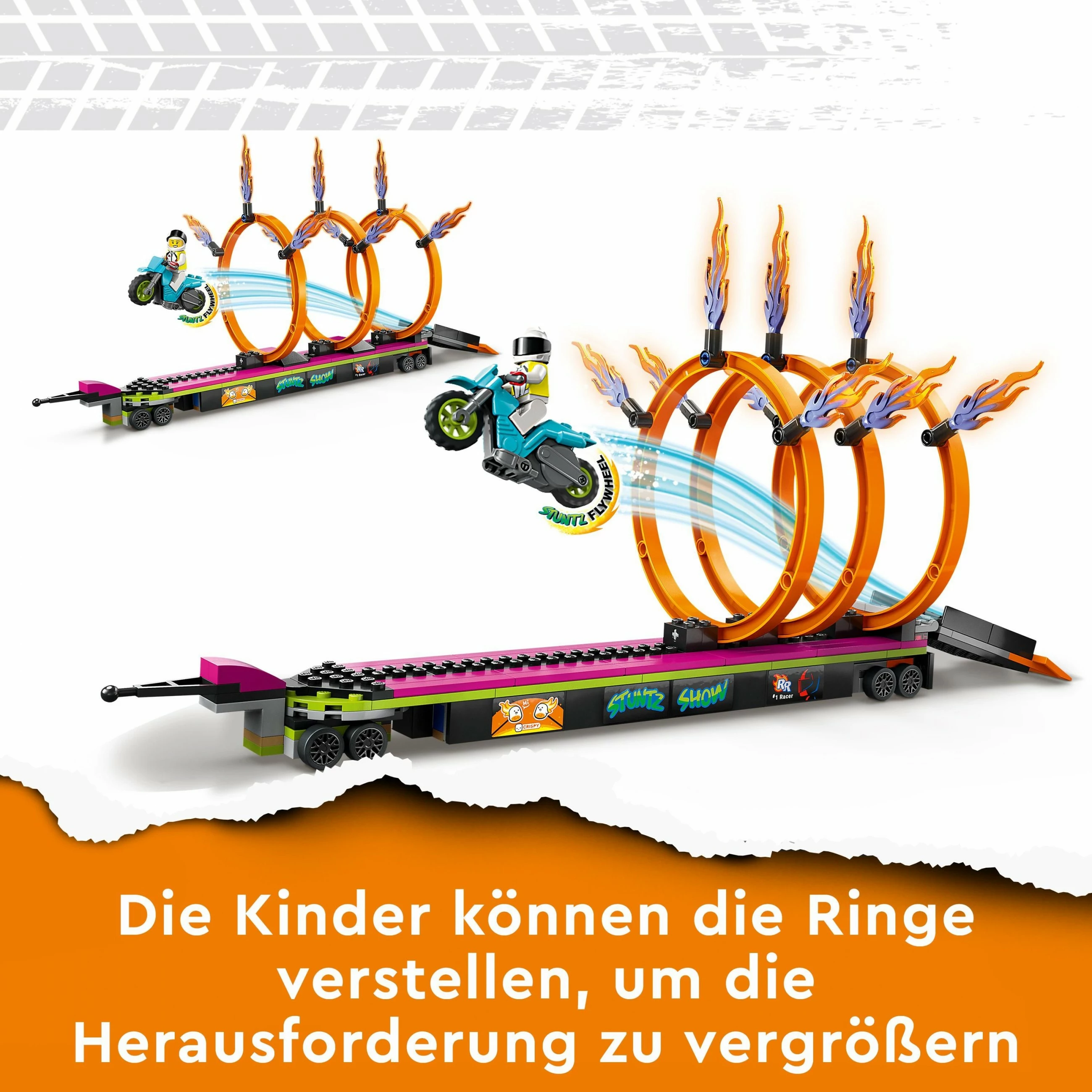 Set ndërtimi LEGO City Stunt Truck & Ring of Fire Challenge, 479 pjesë, shumëngjyrësh