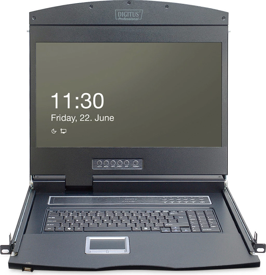 Konsolë KVM Digitus 19", 8 porta, tastierë gjermane, TFT, 1366x768, e zezë