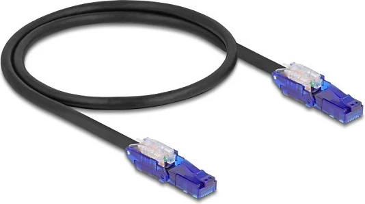 Kabllo rrjeti DeLOCK RJ45 Cat6 UTP 0.5 m, konektorë këndorë 180°, e zezë/vjollcë