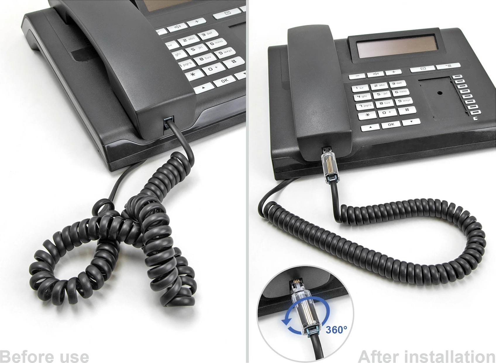 Adapter kundër përdredhjes për kabllo telefoni DeLOCK, RJ10 mashkull në RJ10 femër, transparent/zi