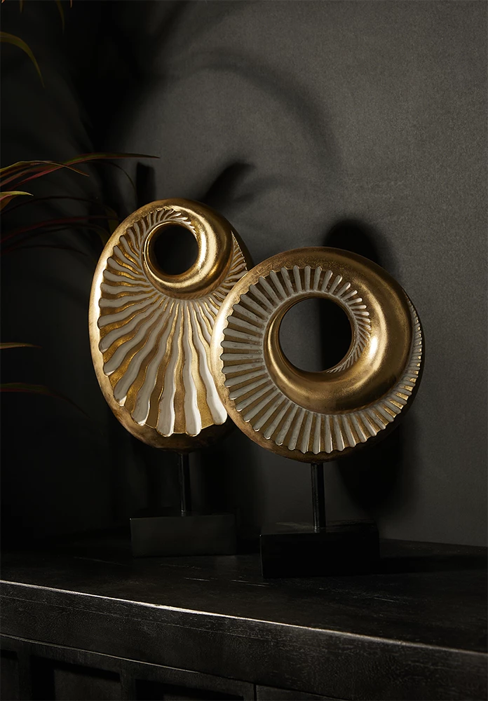 Dekor spirale totem, polirezine, ngjyrë ari-e zezë, 23x8x35cm