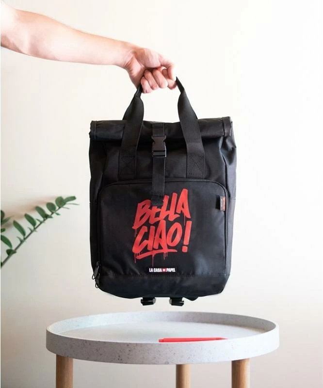 Çantë shpine-tote Erik La Casa de Papel "Bella Ciao" 42x31x10 cm, e zezë