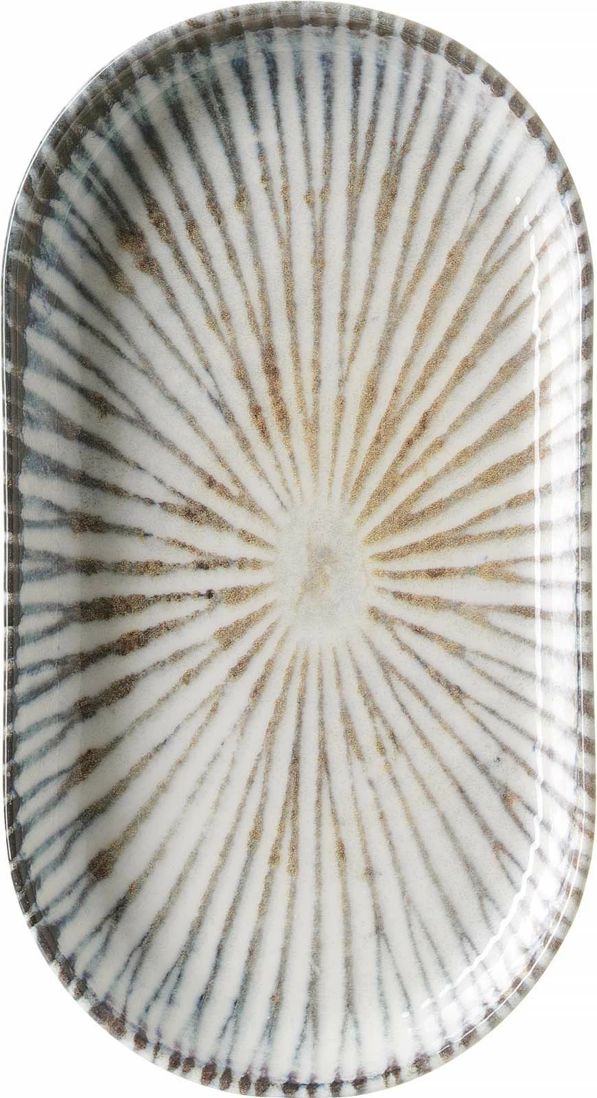 Pjatë ovale Fine Dine Ammonite 200 x 110 mm, porcelan i vitrikuar, set 6 copë, gri-kaltër