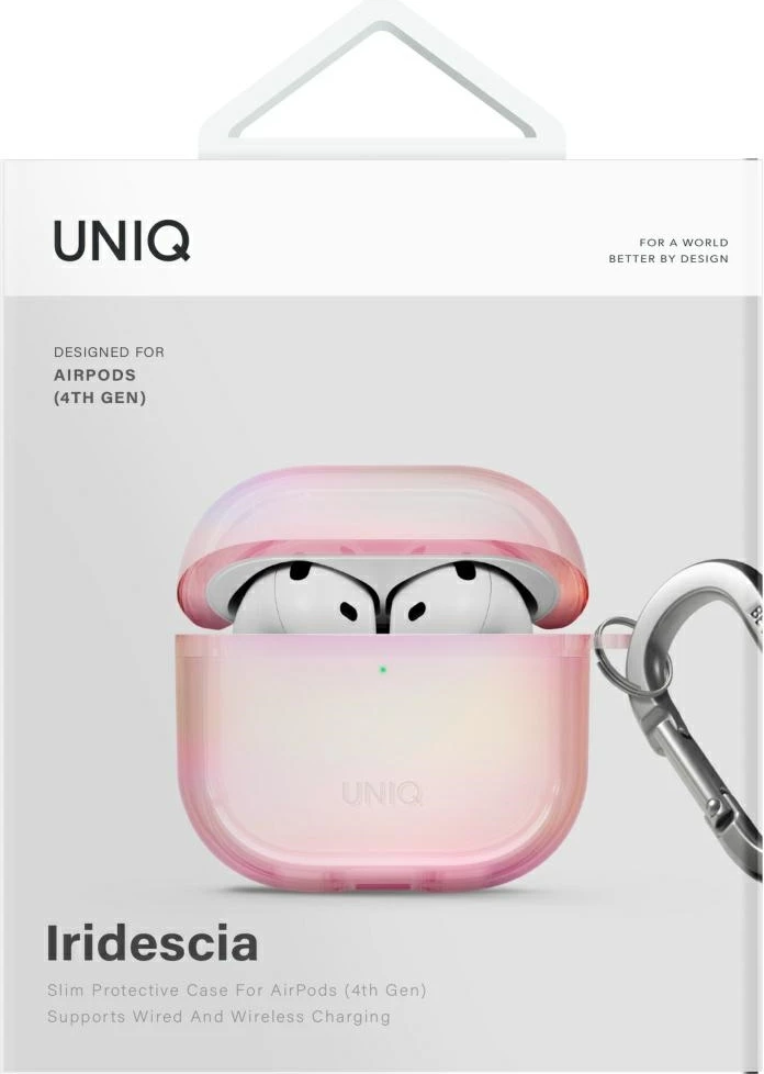Mbështjellës UNIQ Iridescia për AirPods 4, me karabinë, Holo Pink