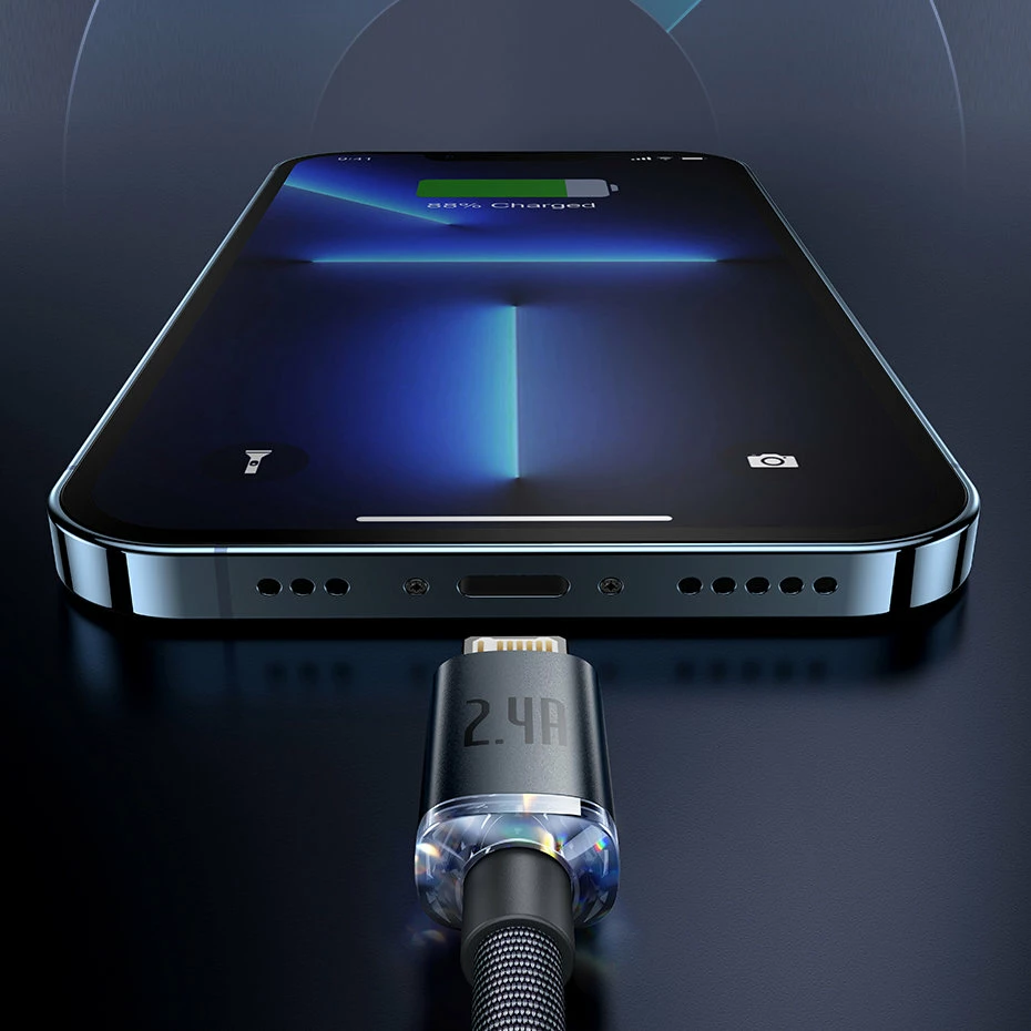 Kabllo karikimi dhe të dhënash Baseus Crystal Shine Series, USB-A në Lightning, 1.2m, 2.4A, vjollcë