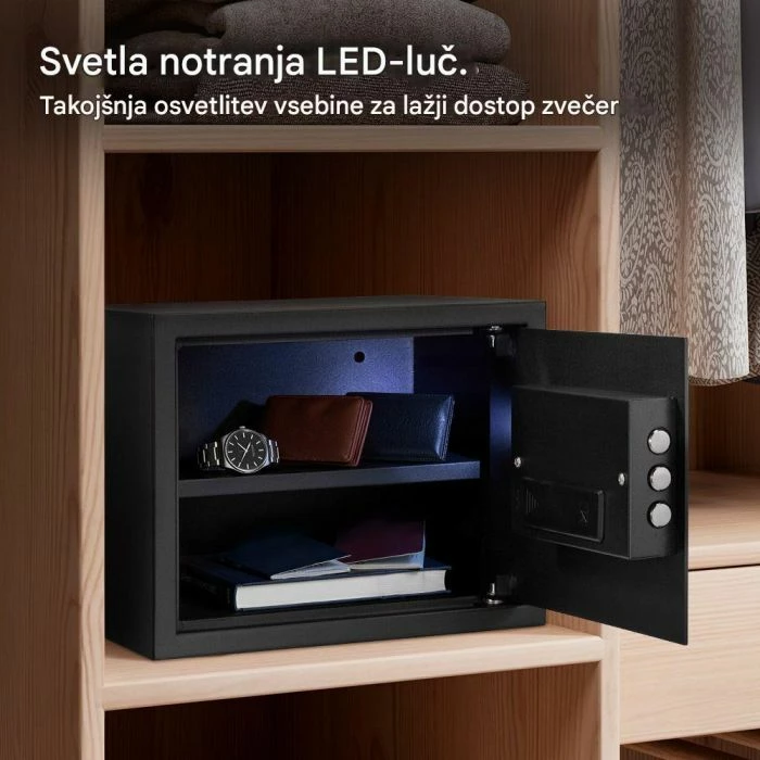 Kasafortë digjitale VONHAUS 3515438, 27 L, 30×38×30 cm, e zezë, me 2 çelësa rezervë + 4 bateri AA