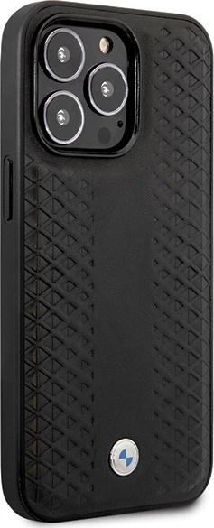 Mbështjellës BMW Leather Diamond Pattern për iPhone 14 Pro 6.1\" hardcase, i zi