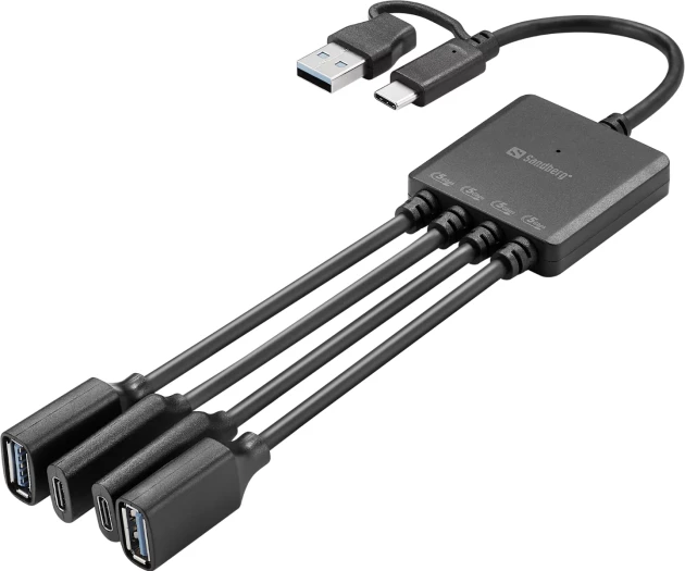Splitter USB Sandberg 136-81, USB-C/USB-A në 2x USB-A + 2x USB-C, 13 cm, e zezë