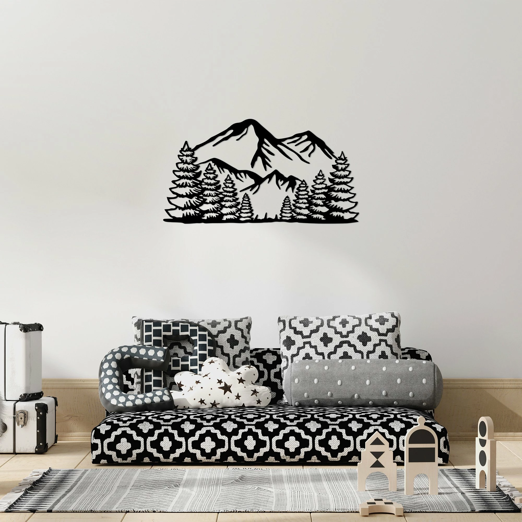 Aksesor dekorativ metalik për mur, Wallity, Ergan, ngjyrë e zezë, 37x70cm