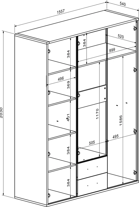 Dollap melamine Rutenia, ngjyrë lisi, 155.7x54x203cm