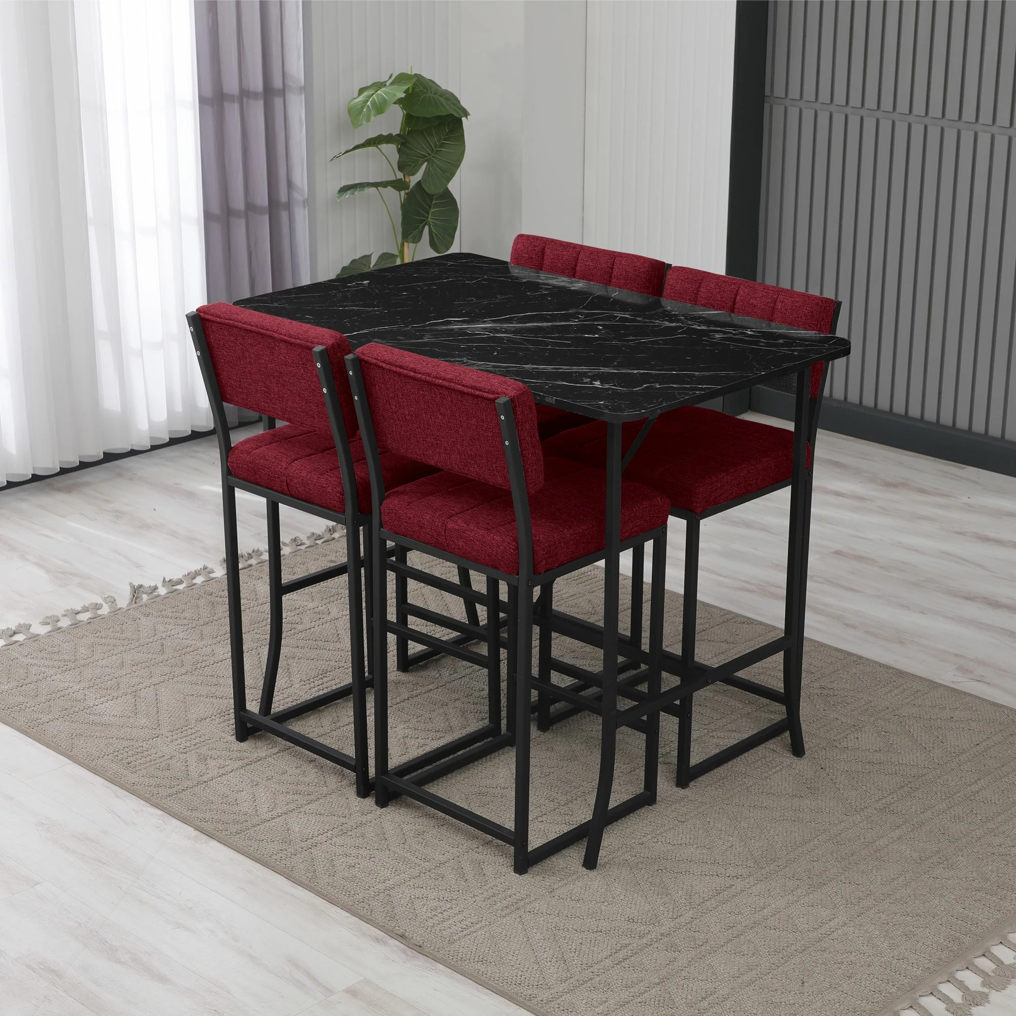 Set tavoline bari me karrige (5 copë), Skye Decor, retro, burgundy, e zezë