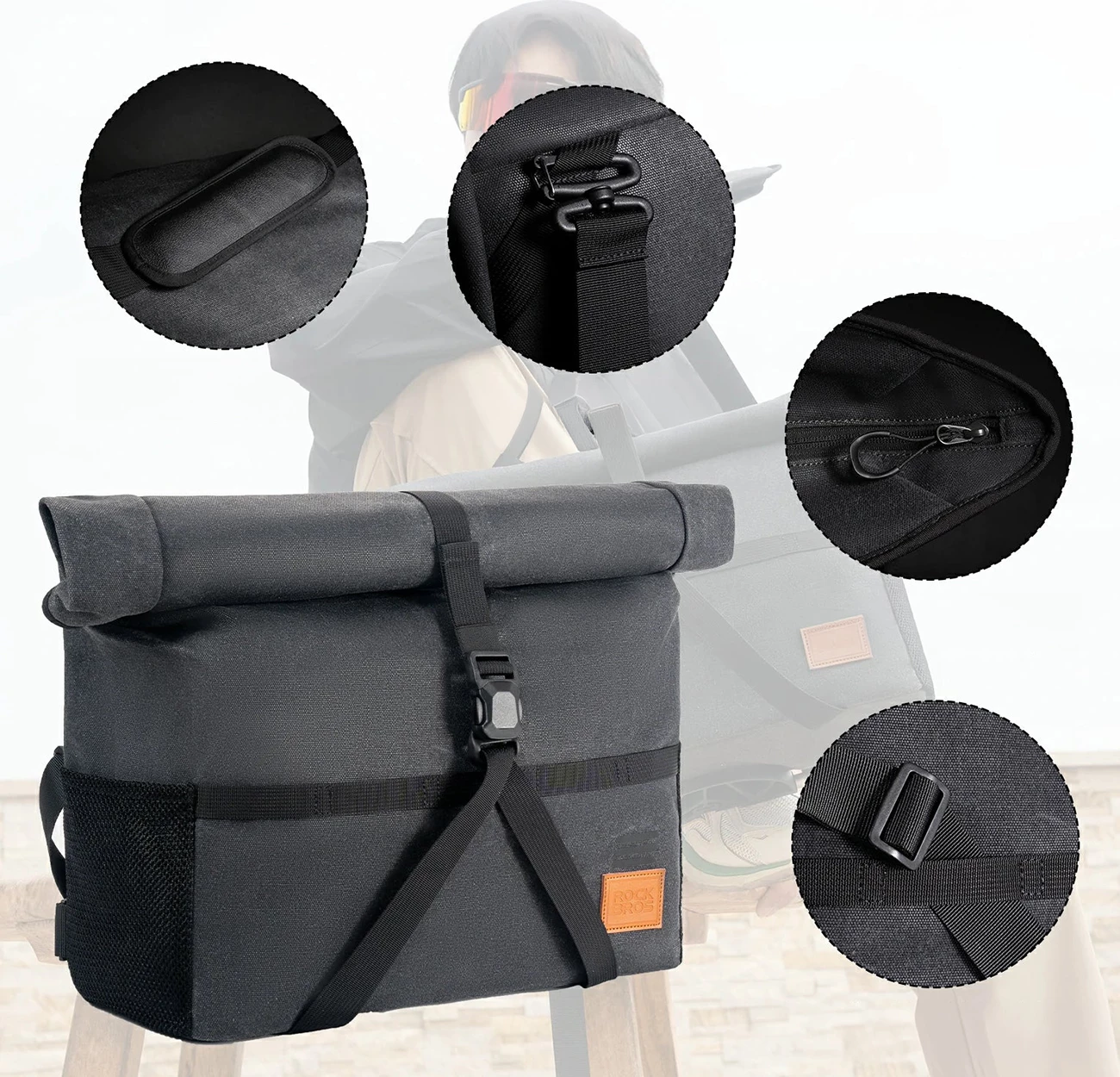 Çantë timoni biçiklete Rockbros H48 8-12 L, gri