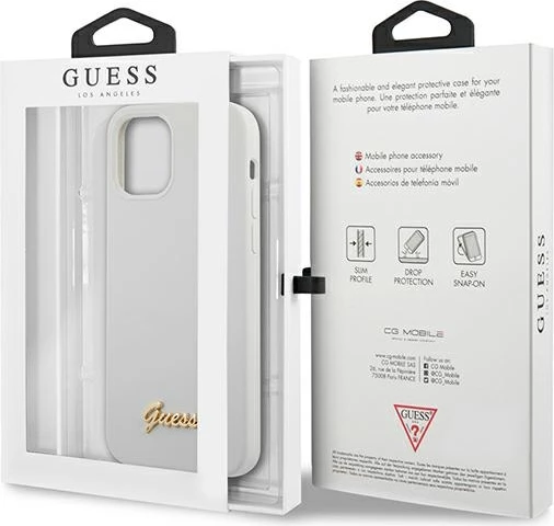 Mbështjellës Guess Silicone Vintage Gold Logo për iPhone 12 mini 5.4\", hardcase, i bardhë