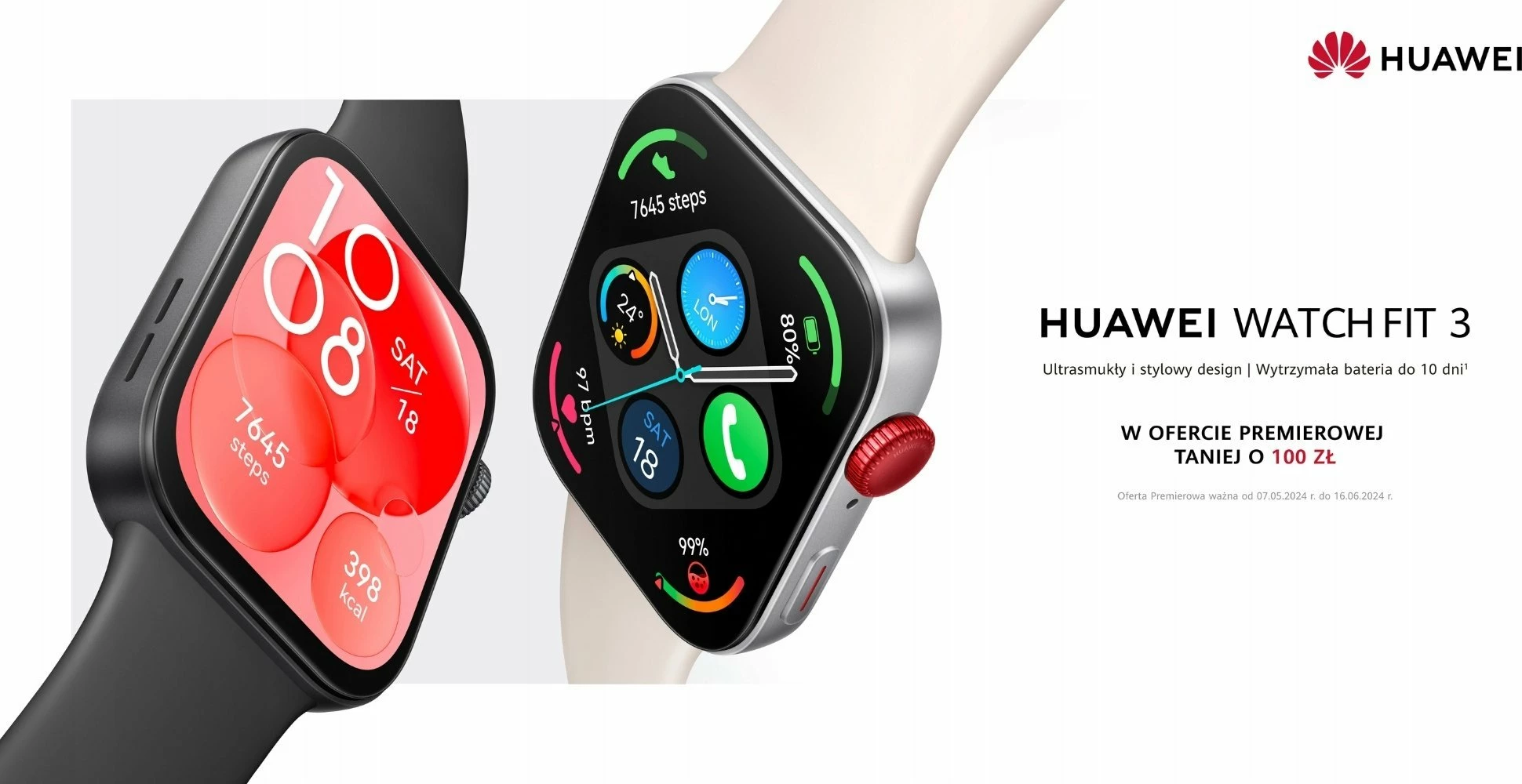 Smartwatch Huawei Watch Fit 3 (55020CJH) 1.82" AMOLED, GPS, 400 mAh, 5 ATM, Wi‑Fi, Beige