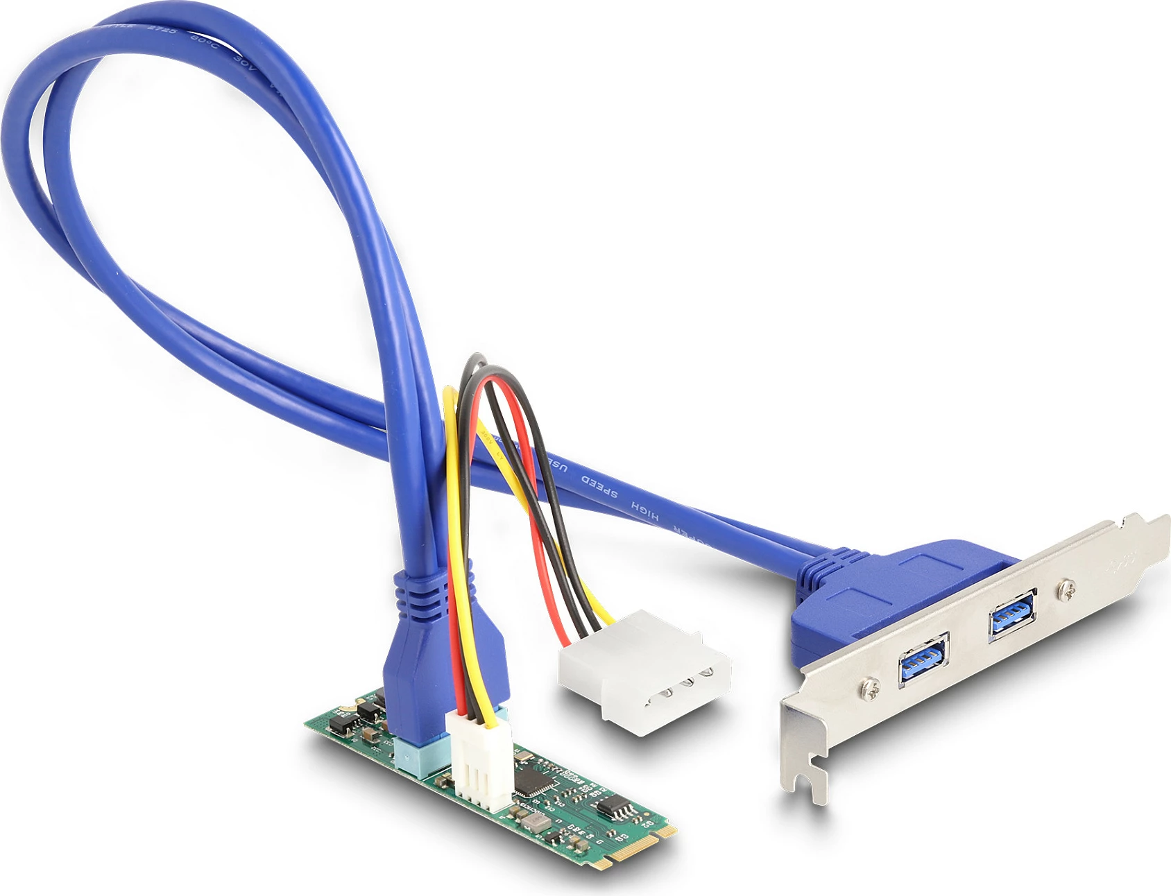 Konverter M.2 DeLOCK Key B+M në 2x USB-A 5Gbps, kabllo 50 cm, Blu/Zezë