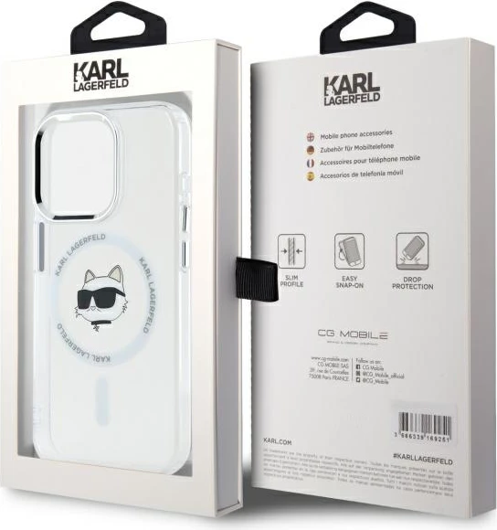 Mbështjellës Karl Lagerfeld IML Metal Choupette Head MagSafe për iPhone 15 Pro, Bardhë