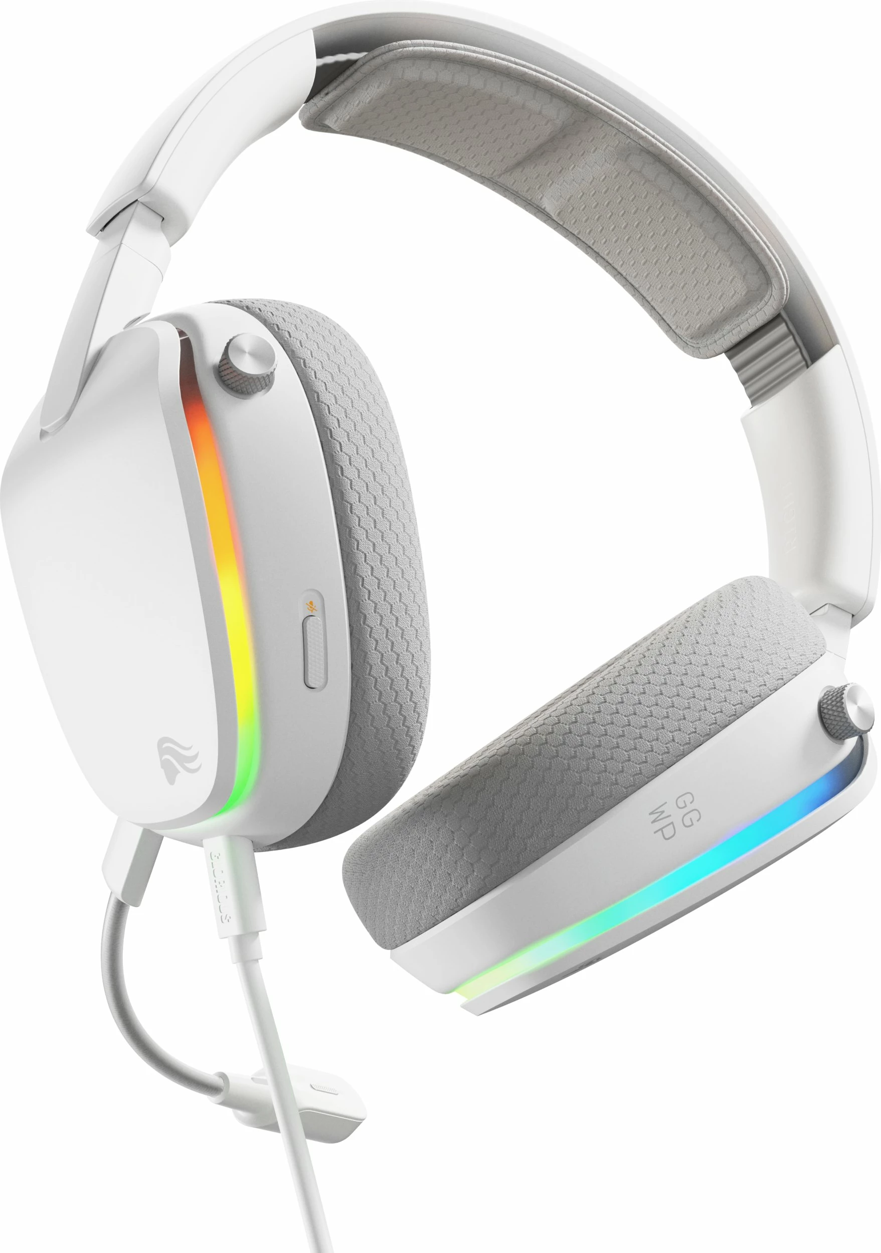 Kufje gaming Glorious GHS Eternal RGB, me mikrofon të shkëputshëm, 40 mm, me kabllo 3.5 mm/USB-C, të bardha