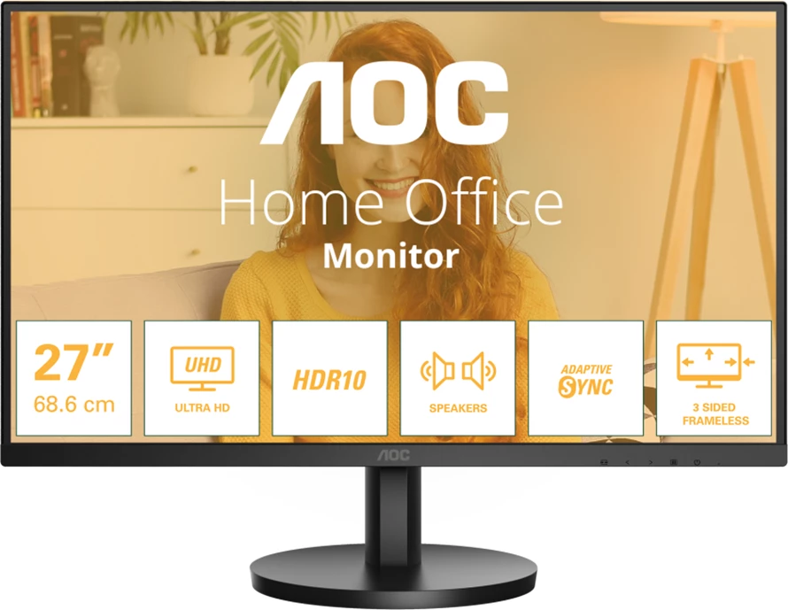 Monitor AOC U27B3A 27\" IPS 4K UHD 60Hz HDR10 Adaptive Sync, altoparlantë, 2xHDMI 1xDP, VESA, i zi