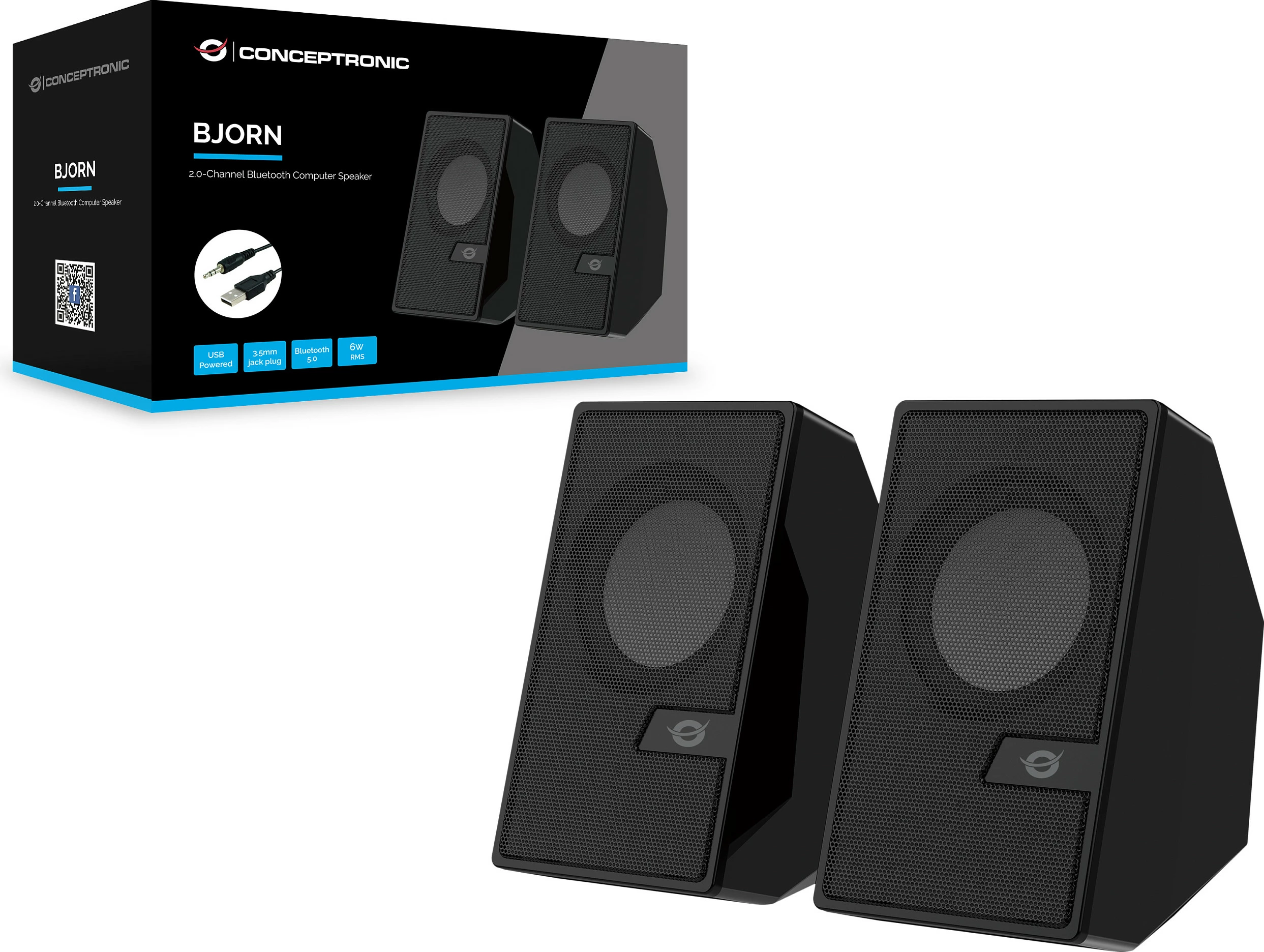 Altoparlantë Conceptronic 2.0 Bluetooth, 6W, me telekomandë, të zi