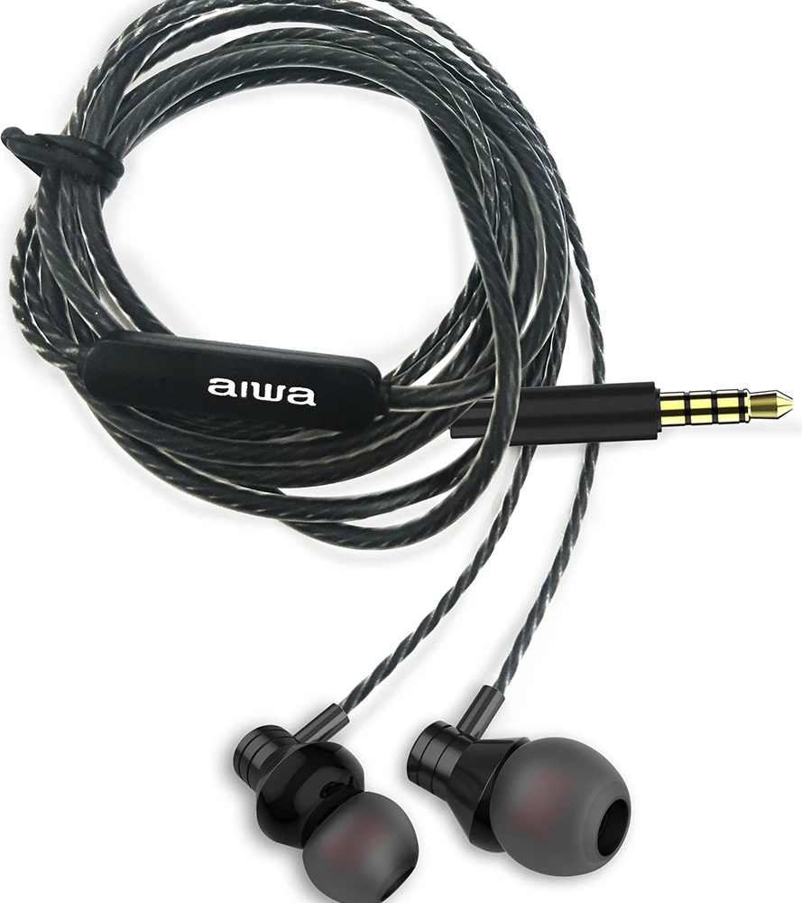 Kufje me kabllo Aiwa ESTM-50BK, in-ear, jack 3.5mm, me mikrofon, 1.2 m, të zeza, set me 3 palë maja silikoni S/M/L