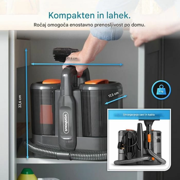 Pastrues njollash wet-dry VONHAUS 2000288, 600 W, 2 L, 15 kPa, zi/portokalli