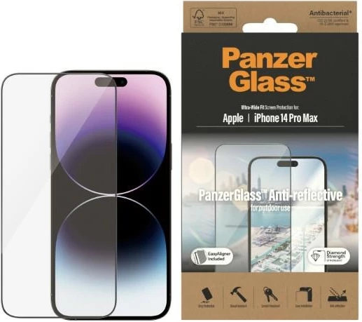 Xham mbrojtës PanzerGlass Ultra-Wide Fit me filtër anti-refleks dhe EasyAligner për iPhone 14 Pro Max