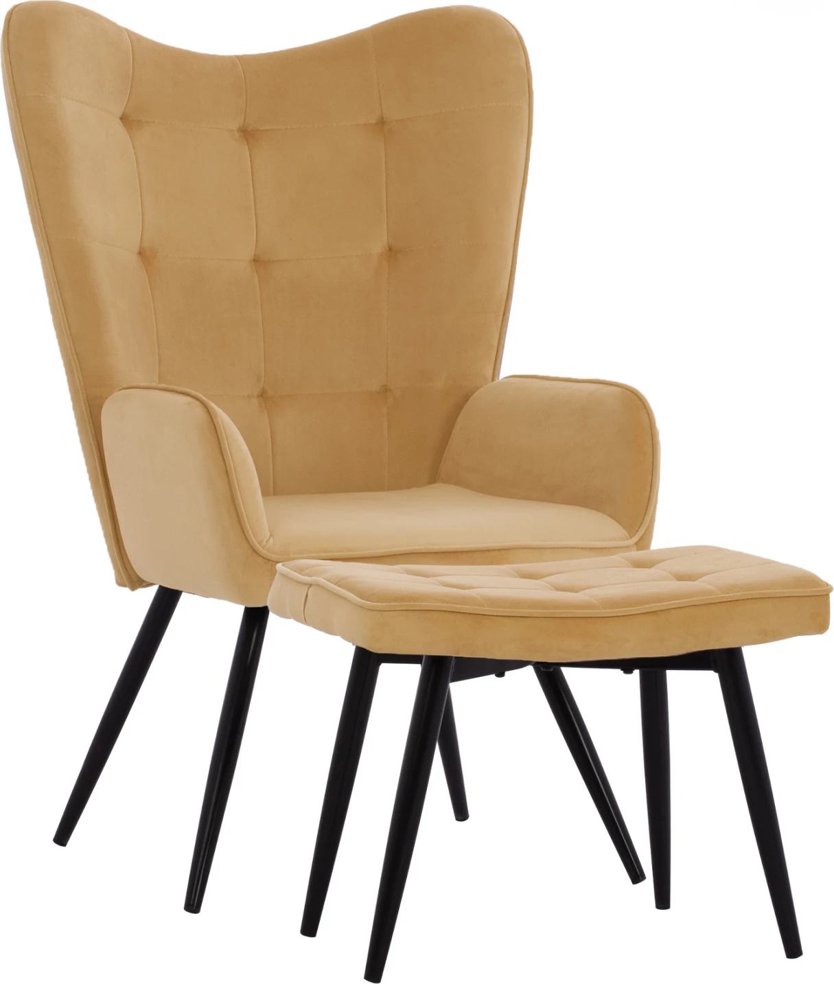 Set fotelje CRAWLEY me tabure, kadife e artë, FH8918.09, 70x57x103 cm