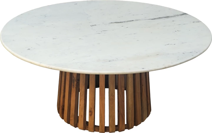 Tavolinë kafeje Mable Inart, dru akacie, ngjyrë natyrale, sipërfaqe mermeri, D100x45cm