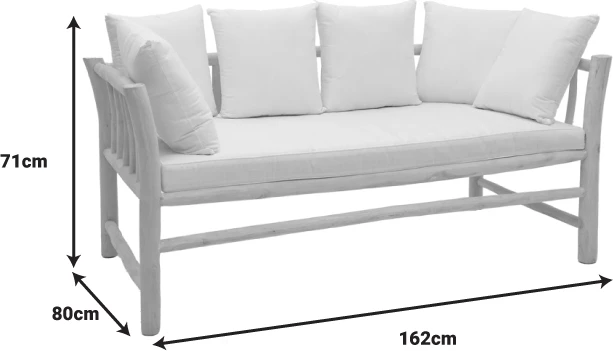 Divan dy-vendësh Dranjere ngjyrë natyrale dru tik me pëlhurë bezhë 167x80x71cm