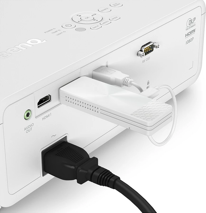 Adapter streaming BenQ Qcast Mirror QP30, HDMI, AirPlay/Miracast, Wi‑Fi 2.4/5GHz, iOS/Android/ChromeOS, i bardhë