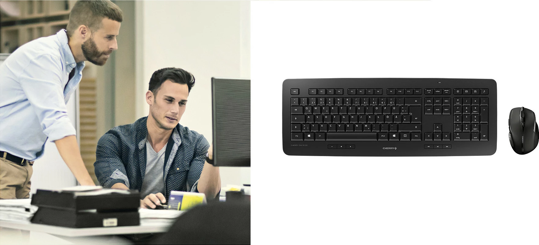 Tastierë dhe maus Cherry DW 5100, Full-size (100%), Wireless, RF Wireless, QWERTZ, e zezë