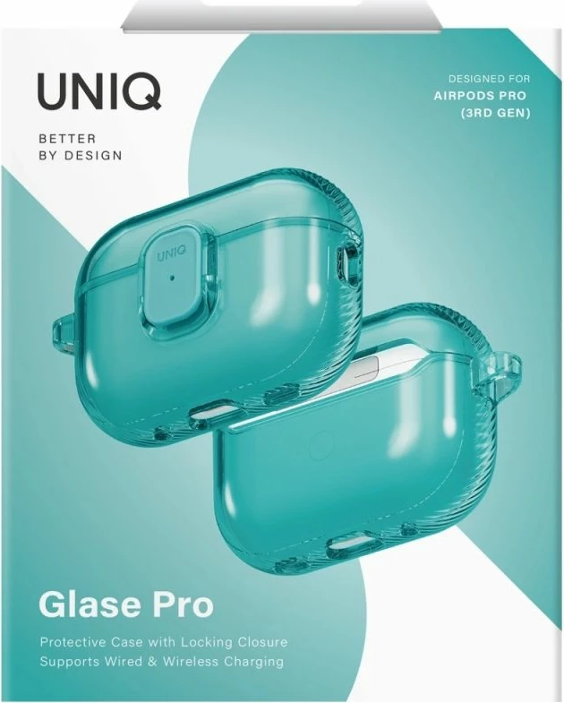Kutí AirPods Pro 3 UNIQ Glase Pro Lock, kaltërt