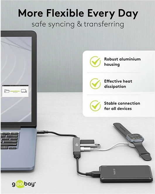 USB hub Goobay Slim, 4 porta, USB-C në USB-C/USB-A, 5 Gbit/s, gri