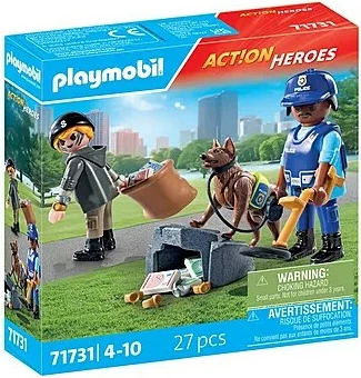 Set lodrash Playmobil Action Heroes 71731 me polic, hajdut dhe qen gjurmues, 27 pjesë