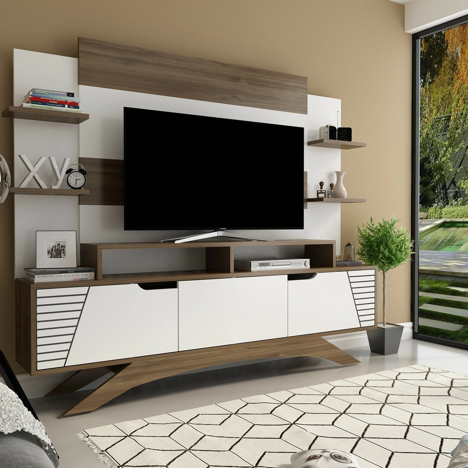 Njësi TV Hanah Home, Deparo, ngjyrë arre dhe e bardhë