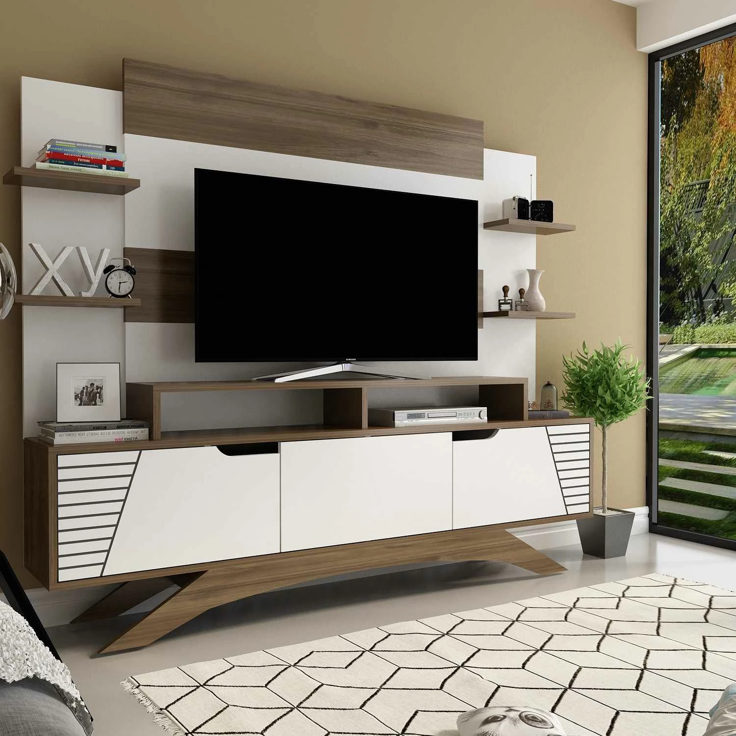 Njësi TV Hanah Home, Deparo, ngjyrë arre dhe e bardhë