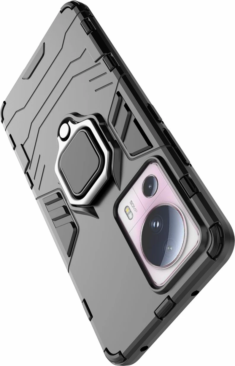 Mbështjellës Hurtel Ring Armor për Xiaomi 13 Lite, me unazë mbajtëse, i zi