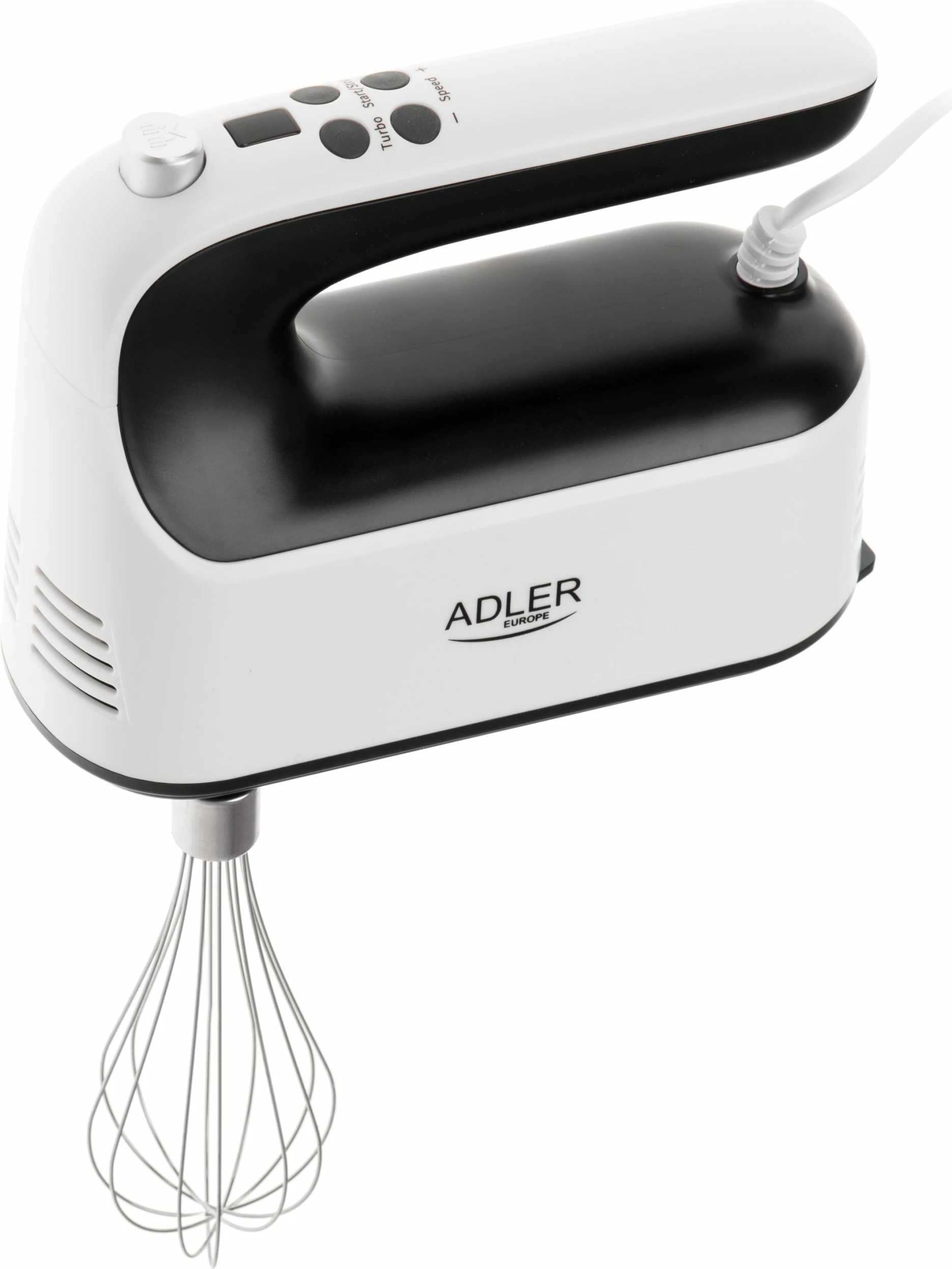Mikser dore Adler AD 4229, 600 W, 9 shpejtësi, LCD, Turbo, set me 3 lloje shtojcash, i bardhë