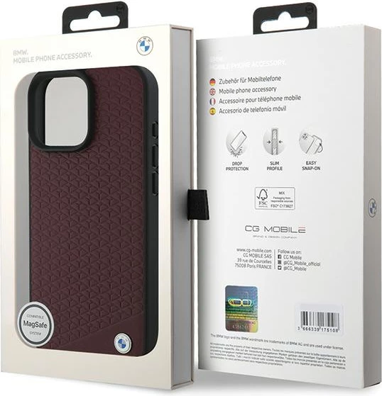 Mbështjellës BMW MagSafe për iPhone 16 Pro Max, lëkurë diamond, e kuqe